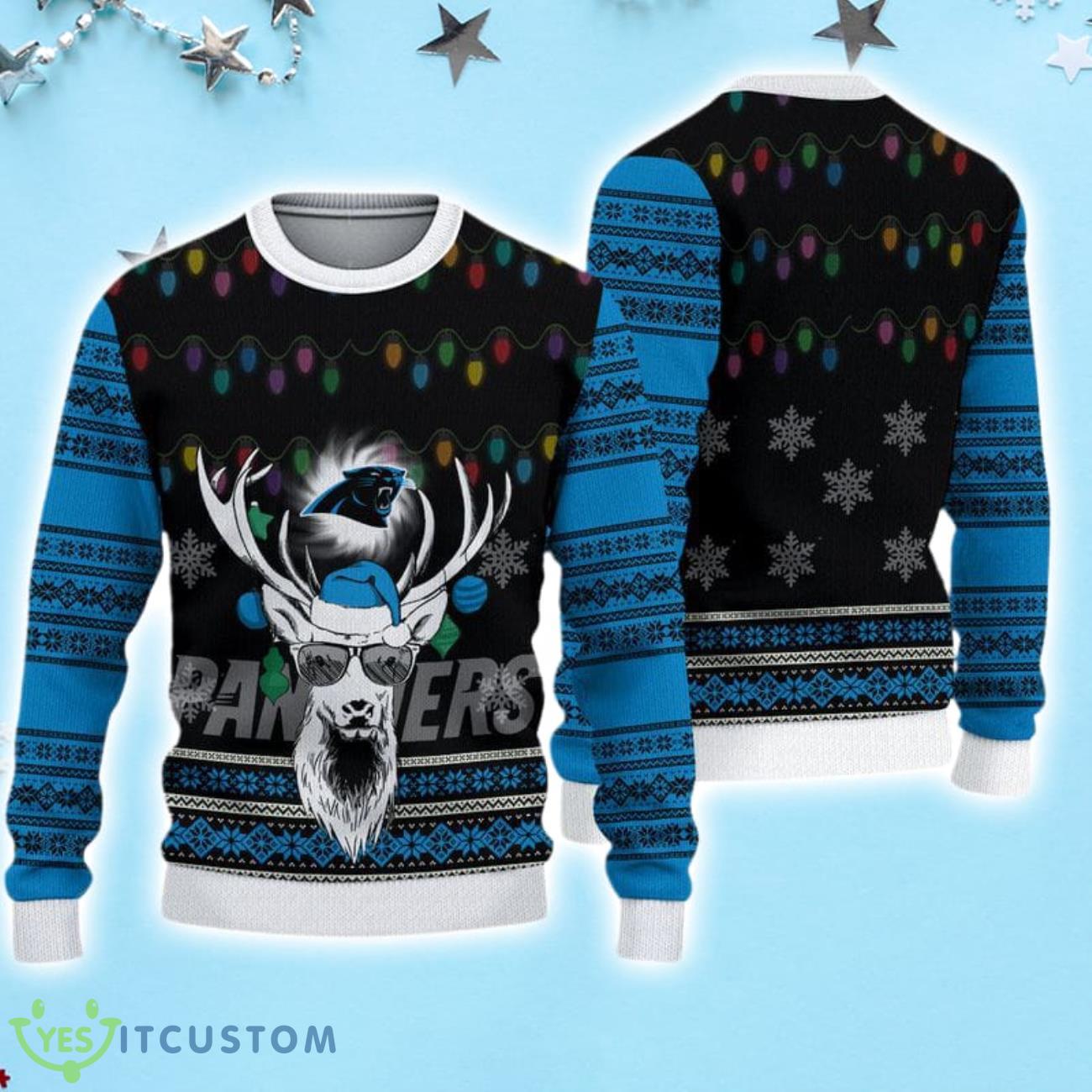 Carolina Panthers Deer Funny Christmas Sweater 3 Carolina Panthers Deer Funny Christmas Sweater Product Photo 1