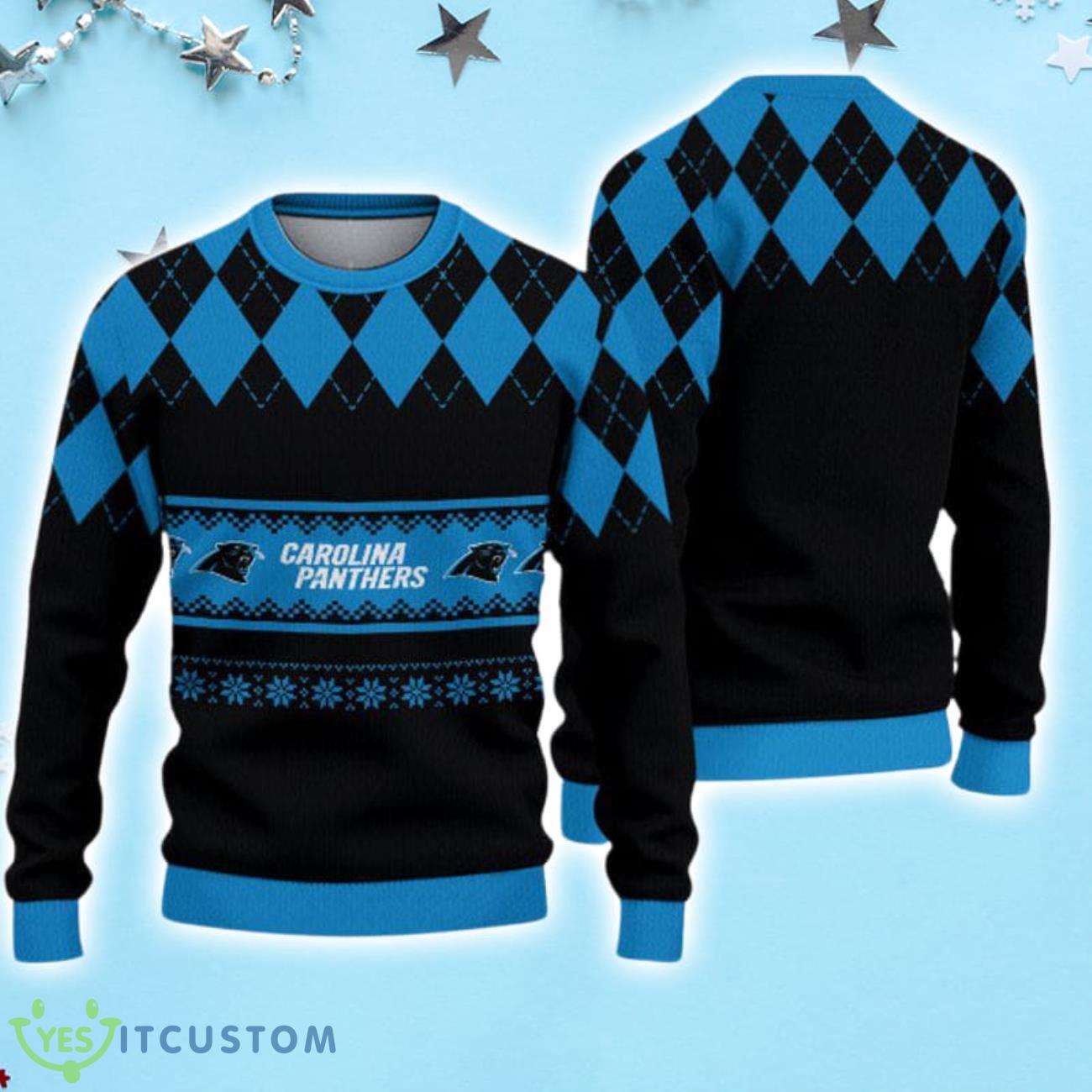 Carolina Panthers Diamond Pattern Christmas Sweater 3 Carolina Panthers Diamond Pattern Christmas Sweater Product Photo 1