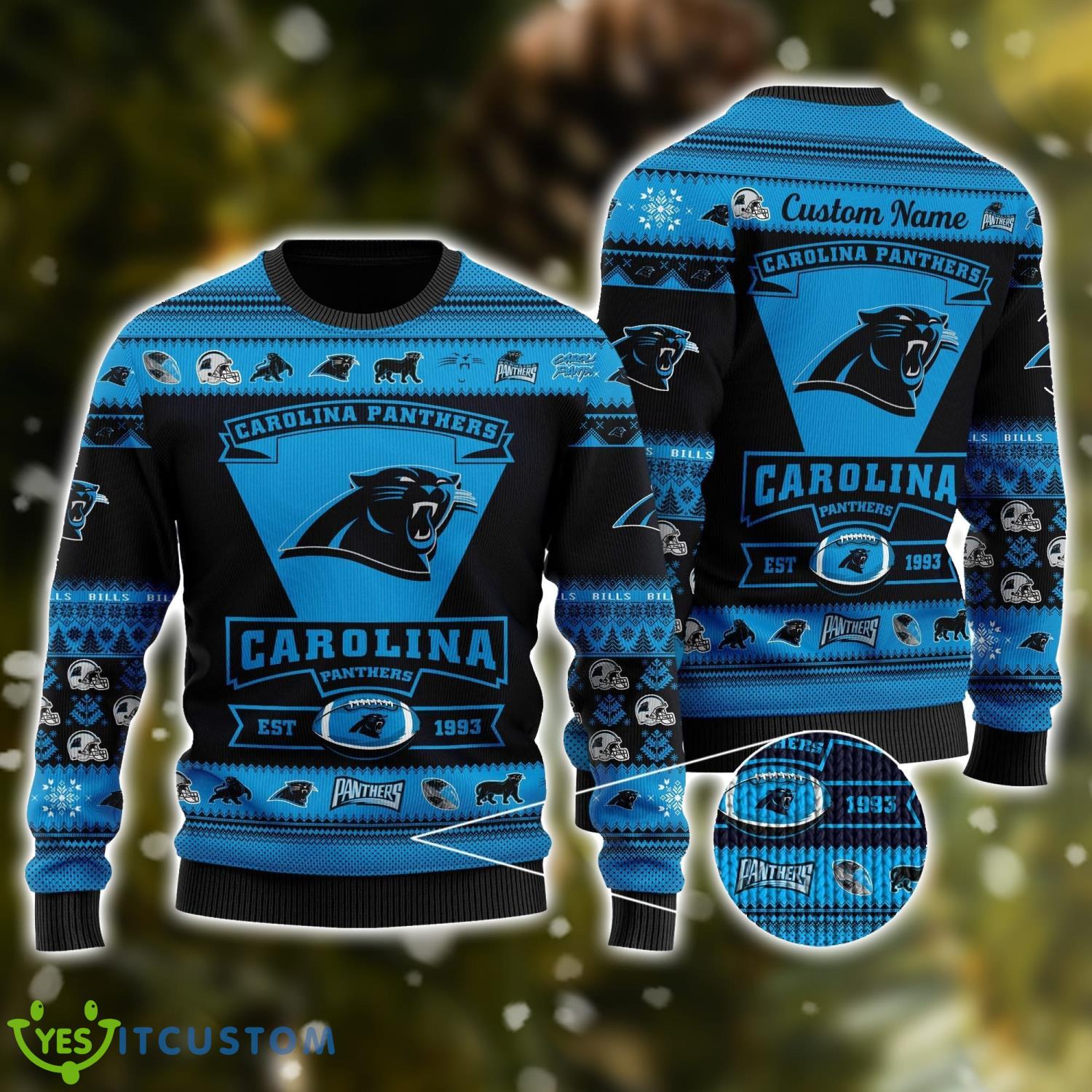 Carolina Panthers Football Team Logo Custom Name Personalized Ugly Christmas Sweater Christmas Gift For Big Fans 3 Carolina Panthers Football Team Logo Custom Name Personalized Ugly Christmas Sweater Christmas Gift For Big Fans Product Photo 1