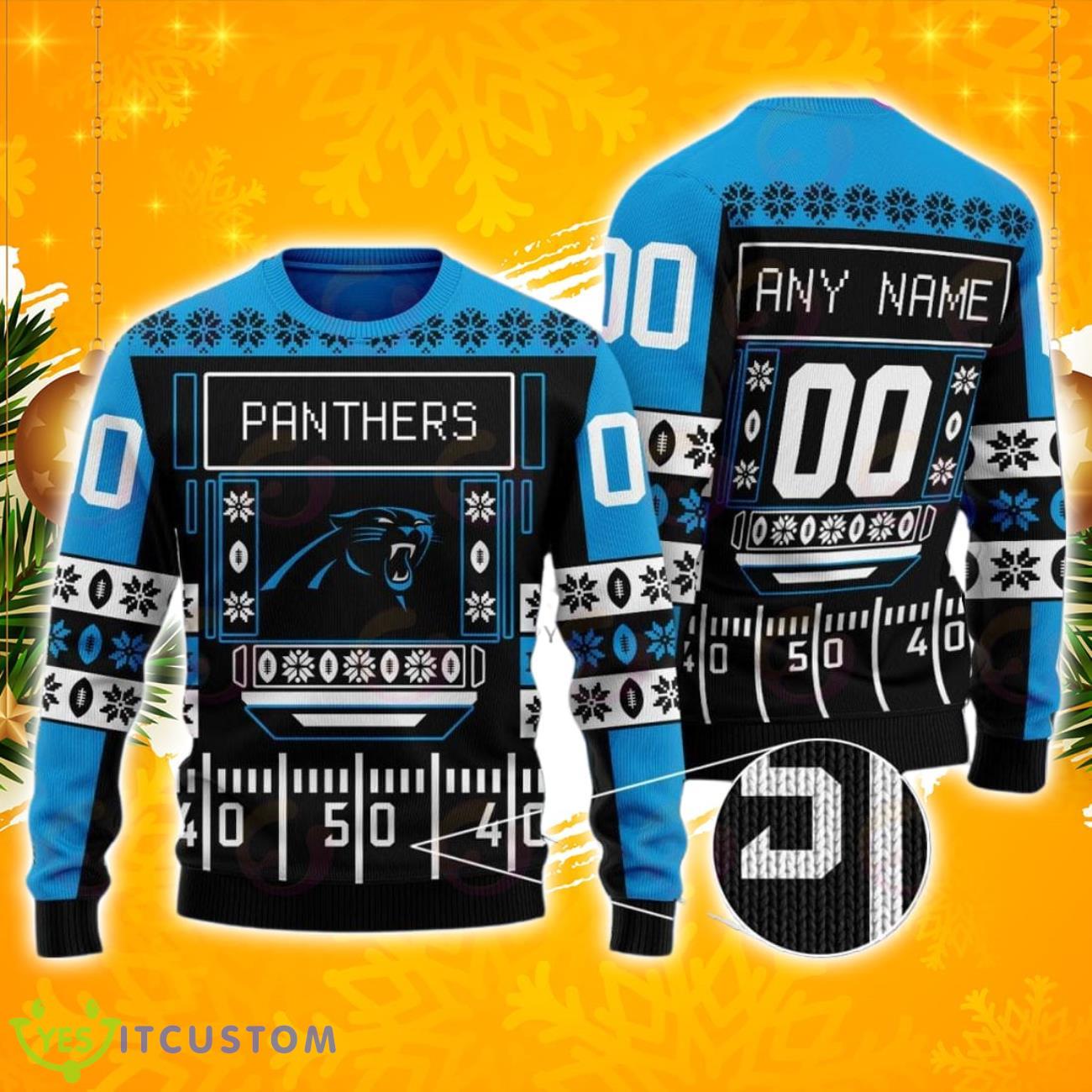 Carolina Panthers NFL Ugly Chirstmas Sweater Custom Number & Name 3 Carolina Panthers NFL Ugly Chirstmas Sweater Custom Number & Name Product Photo 1