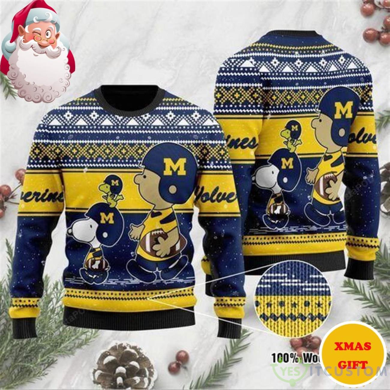 Charlie Brown And Snoopy Michigan Wolverines Christmas AOP Sweater 3 Charlie Brown And Snoopy Michigan Wolverines Christmas AOP Sweater Product Photo 1