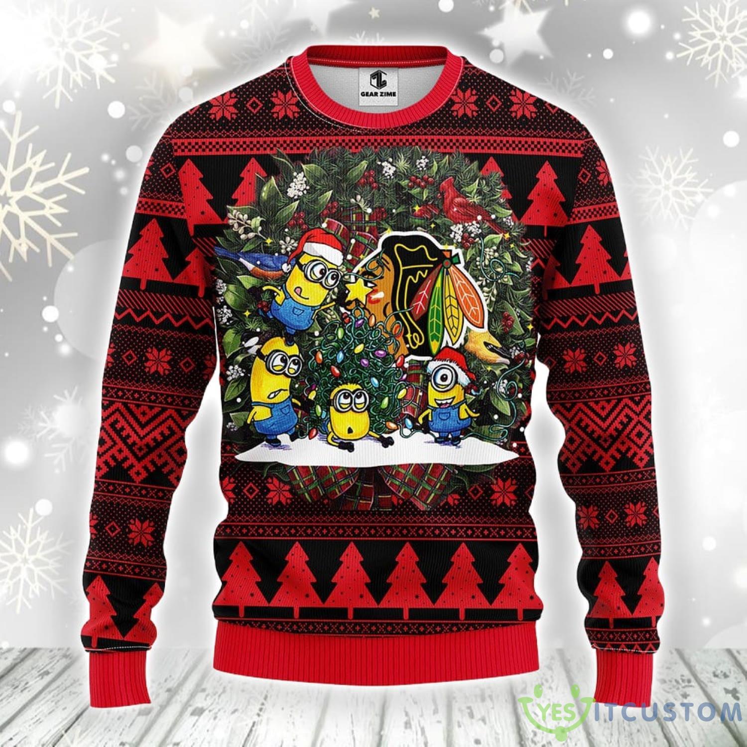 Chicago Blackhawks Minion Christmas Ugly Sweater Best Christmas Gift For Sport Fans 3 Chicago Blackhawks Minion Christmas Ugly Sweater Best Christmas Gift For Sport Fans Product Photo 1