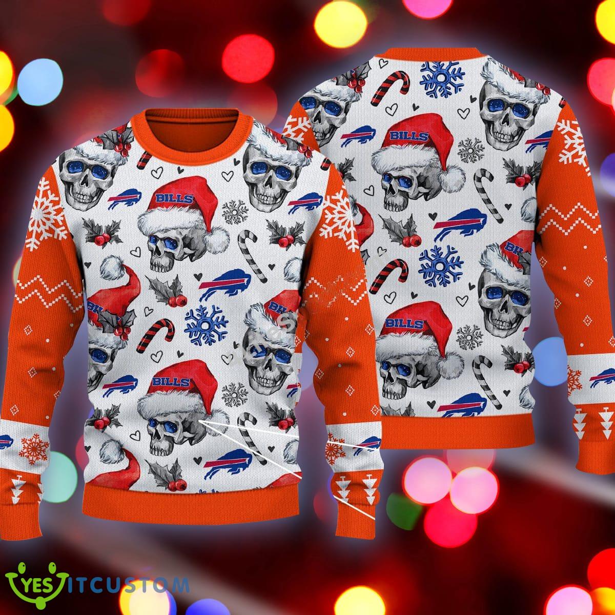 Christmas Buffalo Bills Skull Pattern Candy Cane Orange Knitted Sweater 3 Christmas Buffalo Bills Skull Pattern Candy Cane Orange Knitted Sweater - Christmas Buffalo Bills Skull Pattern Candy Cane Orange Knitted Sweater