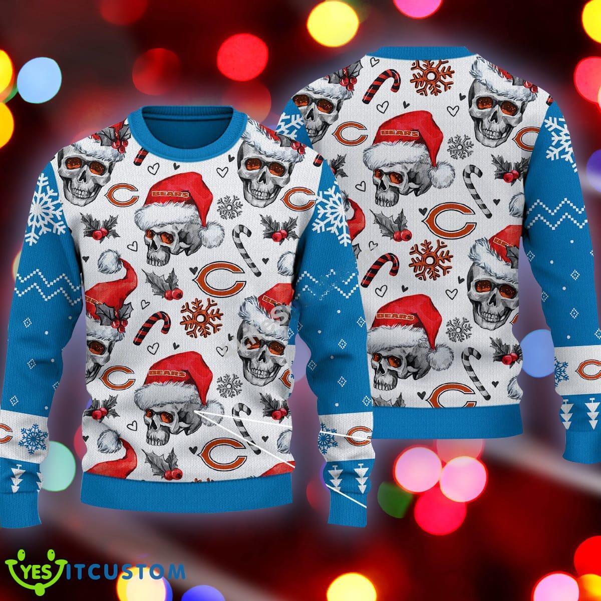 Christmas Chicago Bears Skull Pattern Candy Cane Blue Ugly 3D Sweater 3 Christmas Chicago Bears Skull Pattern Candy Cane Blue Ugly 3D Sweater - Christmas Chicago Bears Skull Pattern Candy Cane Blue Ugly 3D Sweater