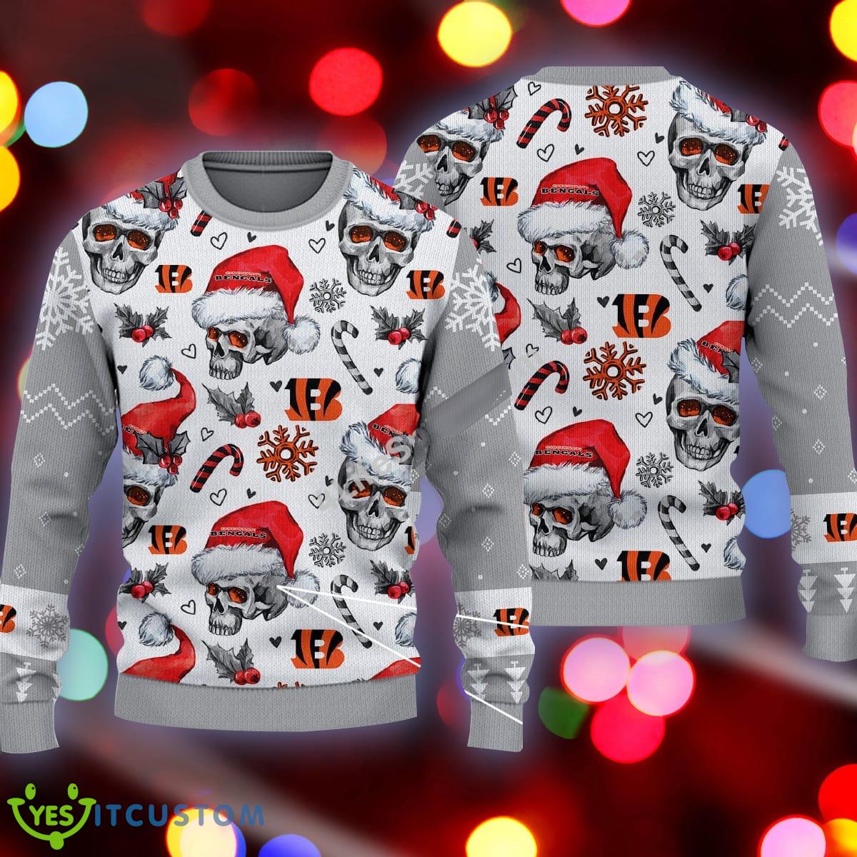 Christmas Cincinnati Bengals Skull Pattern Candy Cane Grey Ugly 3D Sweater 3 Christmas Cincinnati Bengals Skull Pattern Candy Cane Grey Ugly 3D Sweater - Christmas Cincinnati Bengals Skull Pattern Candy Cane Grey Ugly 3D Sweater