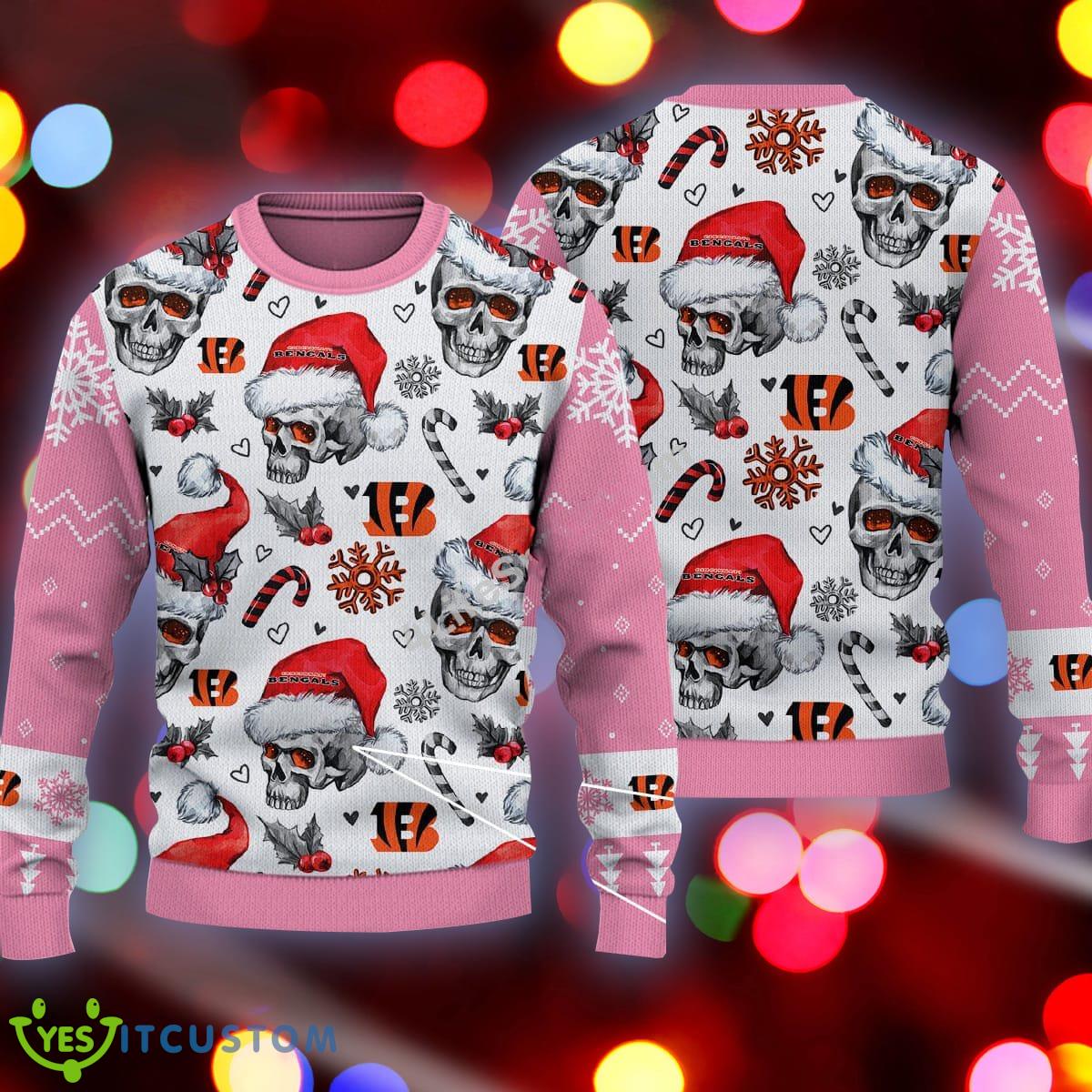 Christmas Cincinnati Bengals Skull Pattern Candy Cane Pink Ugly Sweater 3 Christmas Cincinnati Bengals Skull Pattern Candy Cane Pink Ugly Sweater - Christmas Cincinnati Bengals Skull Pattern Candy Cane Pink Ugly Sweater
