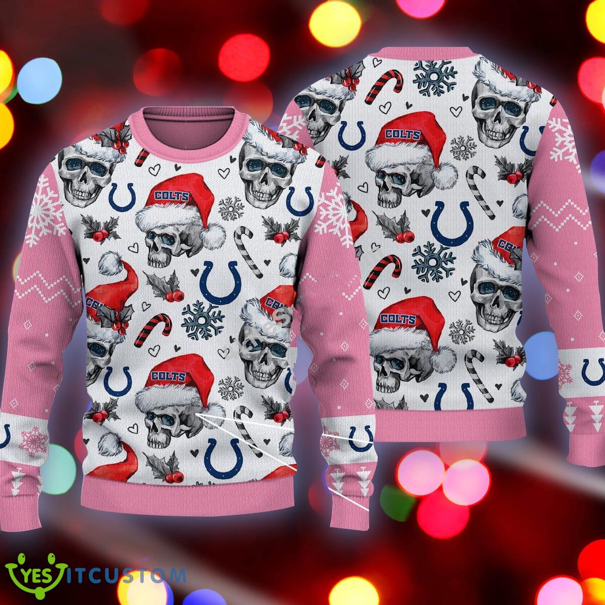 Christmas Indianapolis Colts Skull Pattern Candy Cane Pink Knitted Sweater 3 Christmas Indianapolis Colts Skull Pattern Candy Cane Pink Knitted Sweater - Christmas Indianapolis Colts Skull Pattern Candy Cane Pink Knitted Sweater