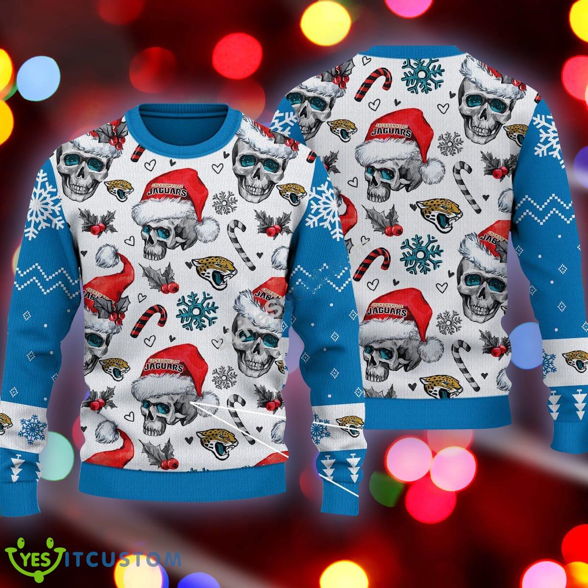Christmas Jacksonville Jaguars Skull Pattern Candy Cane Blue Ugly Sweater 3 Christmas Jacksonville Jaguars Skull Pattern Candy Cane Blue Ugly Sweater - Christmas Jacksonville Jaguars Skull Pattern Candy Cane Blue Ugly Sweater