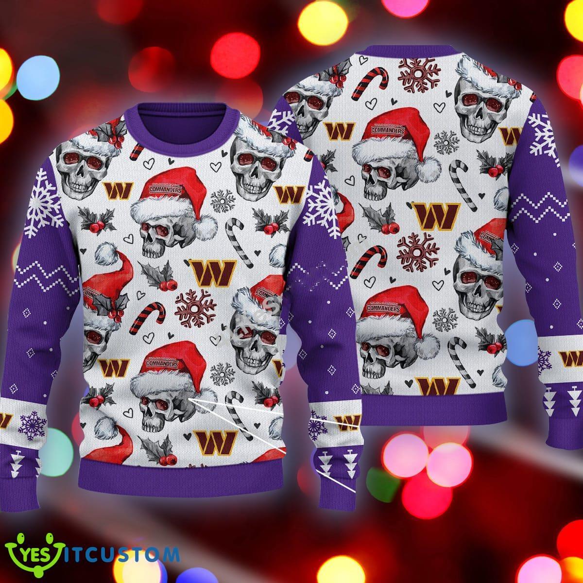 Christmas Washington Commanders Skull Pattern Candy Cane Purple Ugly 3D Sweater 3 Christmas Washington Commanders Skull Pattern Candy Cane Purple Ugly 3D Sweater - Christmas Washington Commanders Skull Pattern Candy Cane Purple Ugly 3D Sweater
