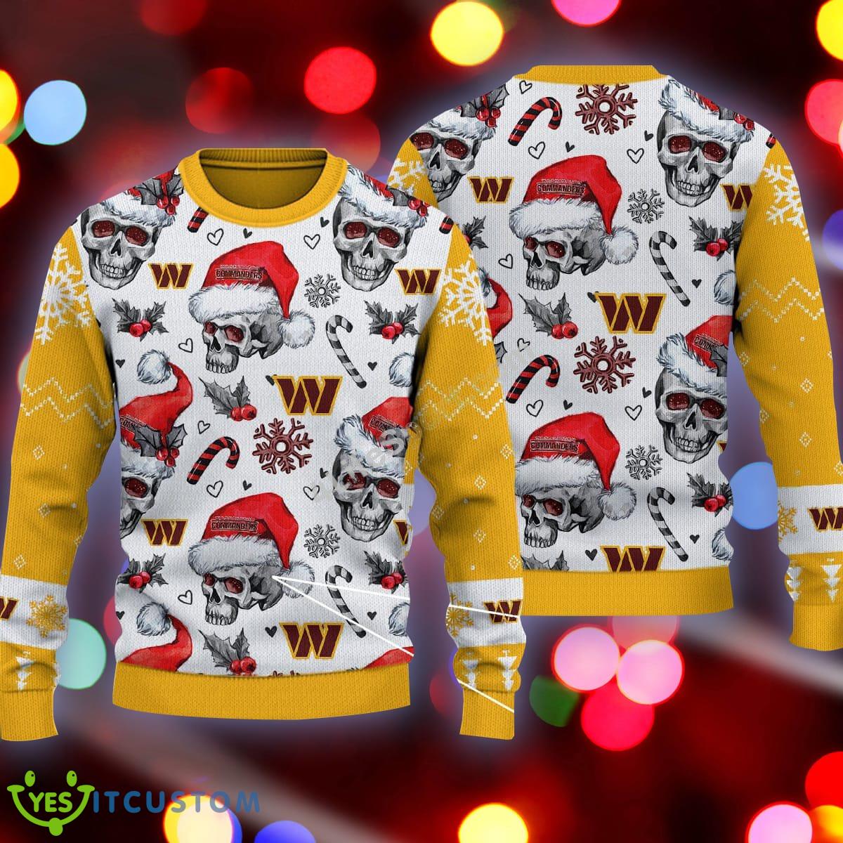 Christmas Washington Commanders Skull Pattern Candy Cane Yellow Ugly Sweater AOP 3 Christmas Washington Commanders Skull Pattern Candy Cane Yellow Ugly Sweater AOP - Christmas Washington Commanders Skull Pattern Candy Cane Yellow Ugly Sweater AOP
