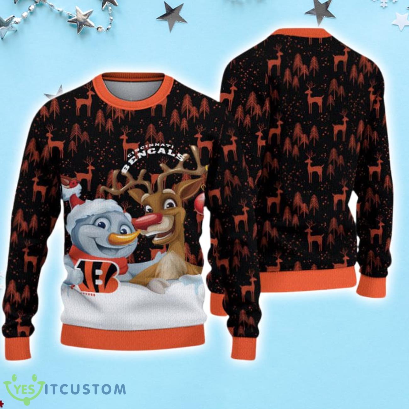 Cincinnati Bengals Snowman Reindeer Christmas Sweater 3 Cincinnati Bengals Snowman Reindeer Christmas Sweater Product Photo 1
