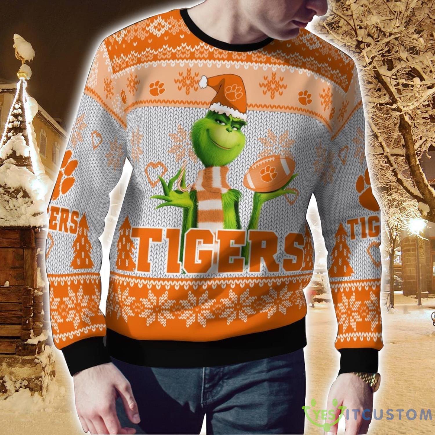 Clemson Tigers Grinch Snowflake Pattern Ugly Sweater Christmas 6 Clemson Tigers Grinch Snowflake Pattern Ugly Sweater Christmas Product Photo 2