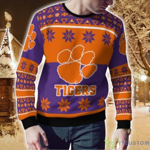 Clemson Tigers Logo Big Snowflake Pattern Ugly Christmas Sweater 3 Clemson Tigers Logo Big Snowflake Pattern Ugly Christmas Sweater Product Photo 2