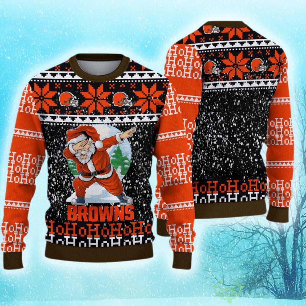 Cleveland Browns Christmas Santa Claus Pattern Ugly Sweater 3 Cleveland Browns Christmas Santa Claus Pattern Ugly Sweater Product Photo 1