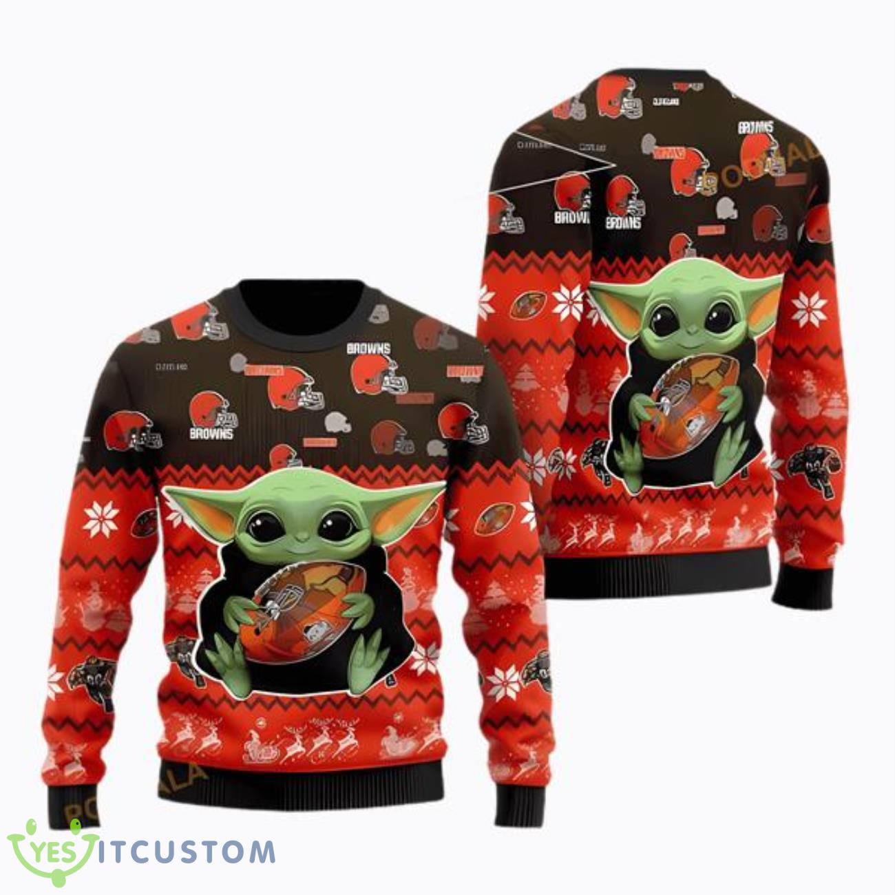 Cleveland Browns Ugly Sweater Baby Yoda Star Wars Ugly Christmas Sweater 3 Cleveland Browns Ugly Sweater Baby Yoda Star Wars Ugly Christmas Sweater Product Photo 1