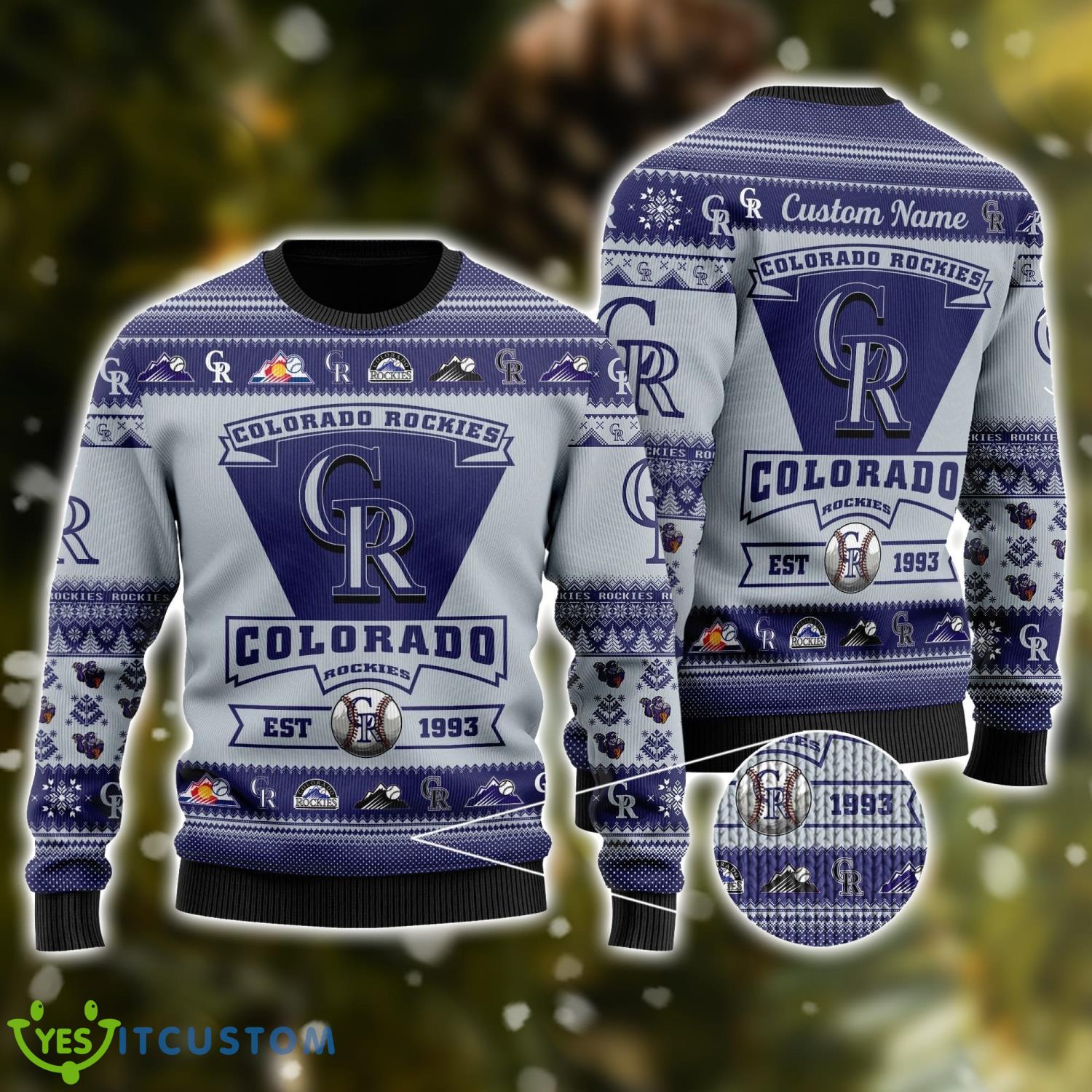 Colorado Rockies Football Team Logo Custom Name Personalized Ugly Christmas Sweater Christmas Gift For Big Fans 3 Colorado Rockies Football Team Logo Custom Name Personalized Ugly Christmas Sweater Christmas Gift For Big Fans Product Photo 1