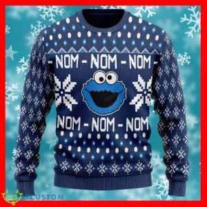 Cookie Monster - Nomnomnom Ugly 3D Sweater For Christmas - Cookie Monster - Nomnomnom Knitted Sweater Photo 2