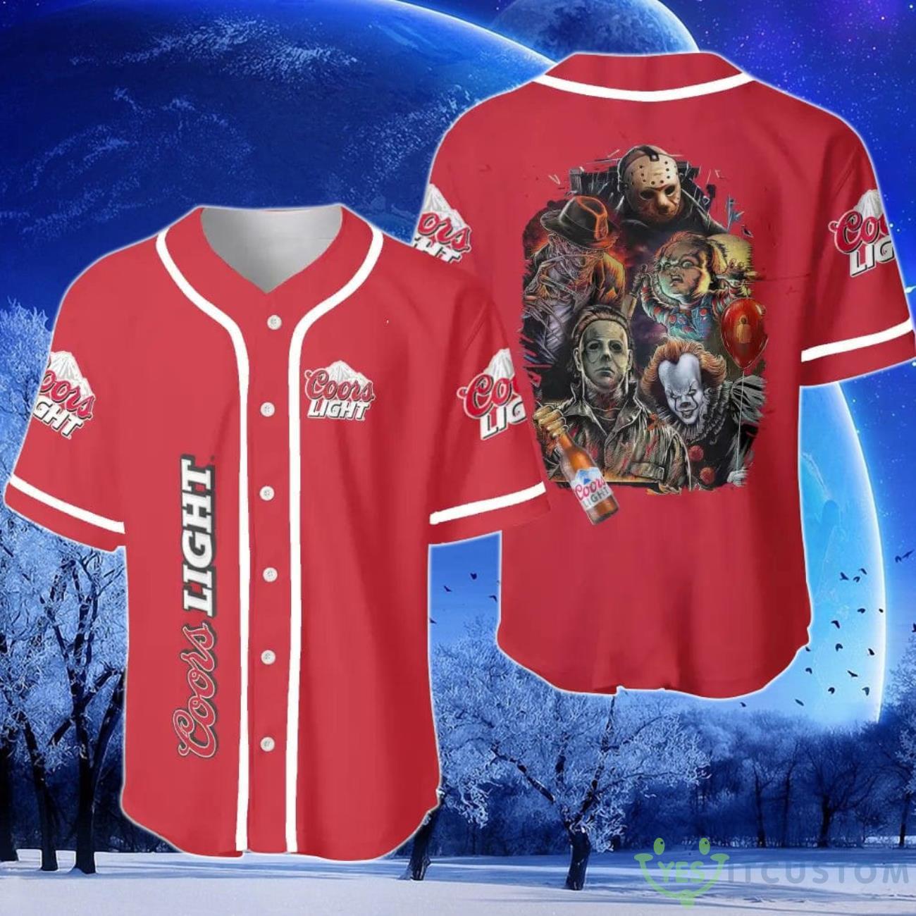 Coors Light Halloween Horror Character Baseball Jersey 2 Coors Light Halloween Horror Character Baseball Jersey Product Photo 1
