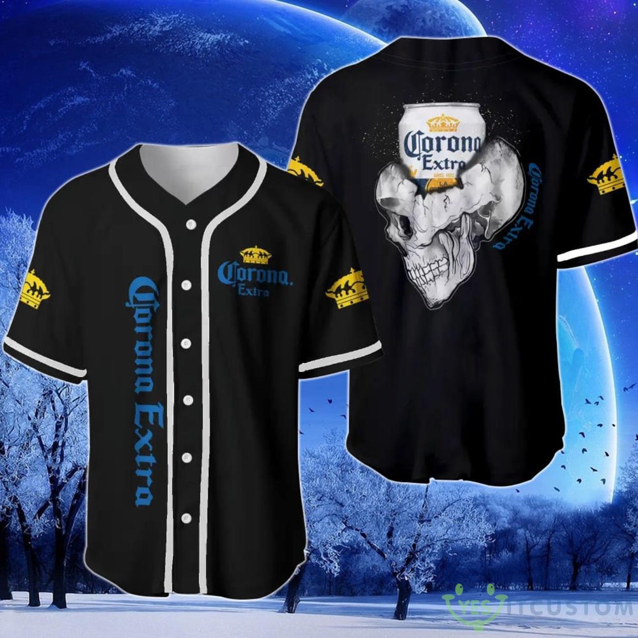 Corona Extra Beer Skull Halloween Baseball Jersey 2 Corona Extra Beer Skull Halloween Baseball Jersey Product Photo 1