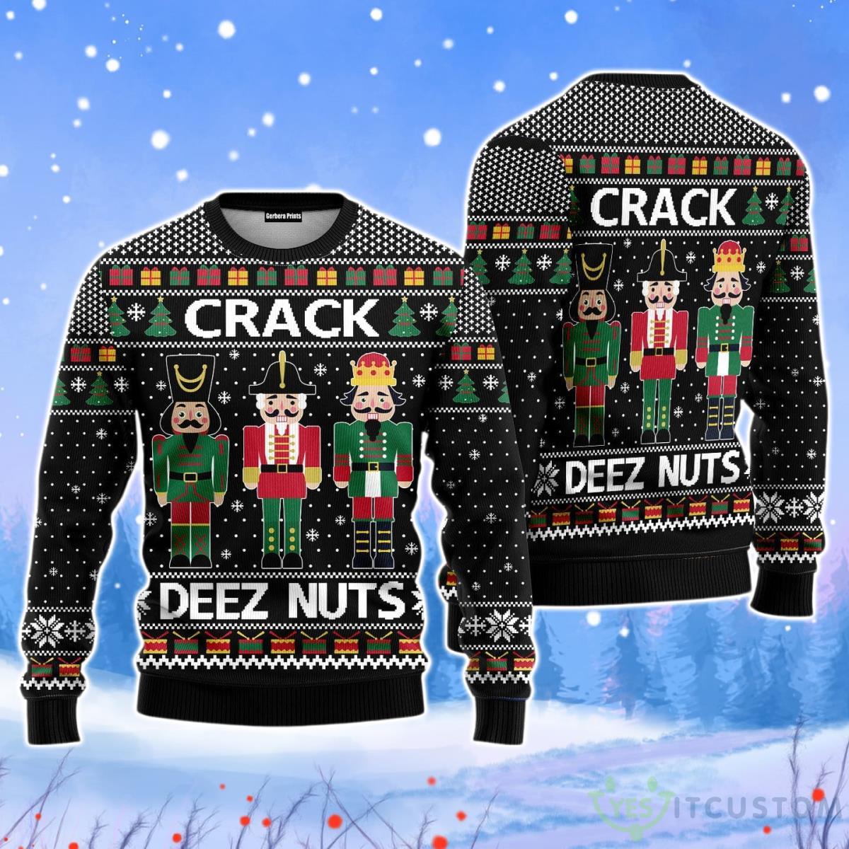 Crack Deez Nuts Nutcracker Christmas Unisex Ugly Sweater 3 Crack Deez Nuts Nutcracker Christmas Unisex Ugly Sweater Product Photo 1