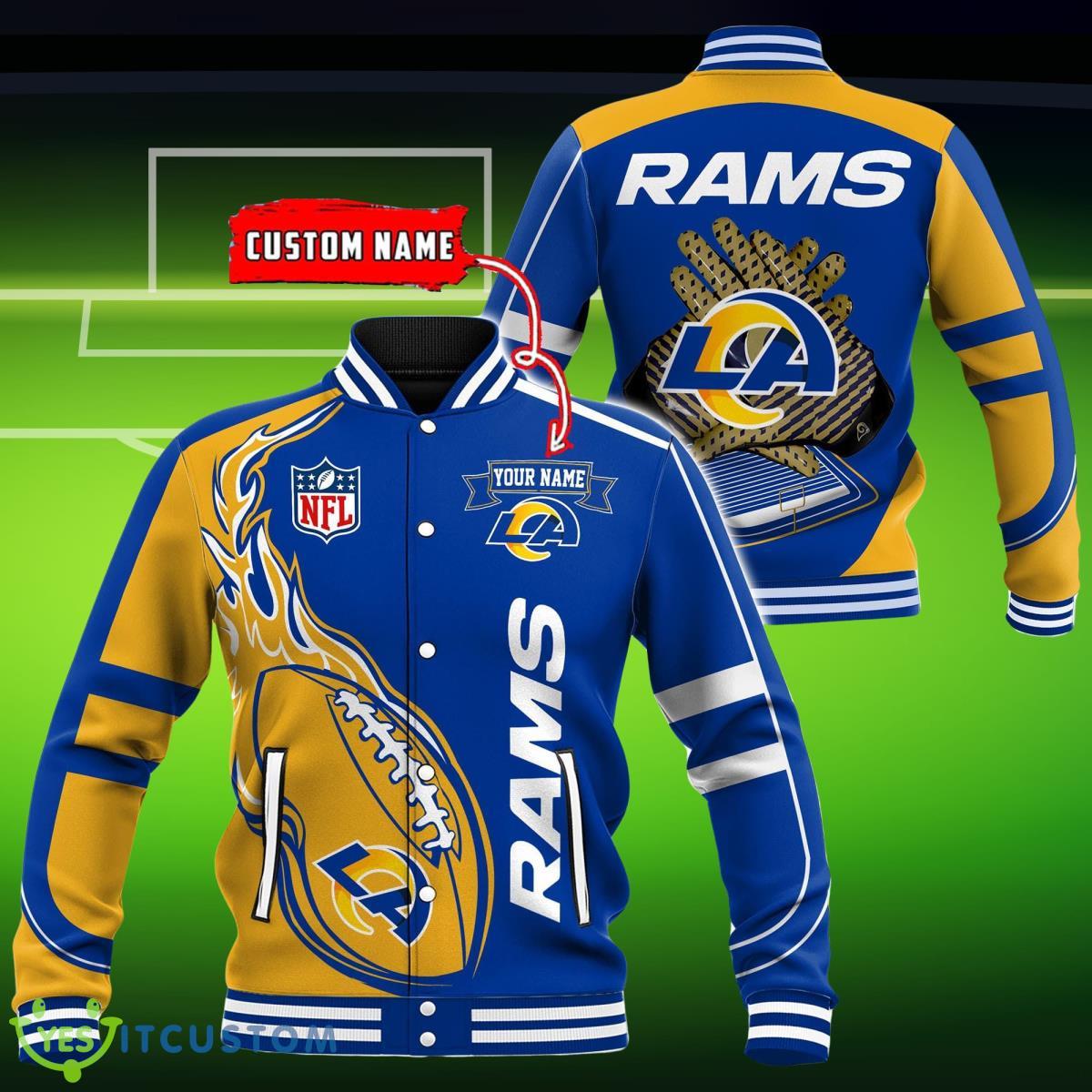 Custom Name Los Angeles Rams NFL Teams Baseball Jacket Impressive Gift 7 Custom Name Los Angeles Rams NFL Teams Baseball Jacket Impressive Gift Product Photo 1