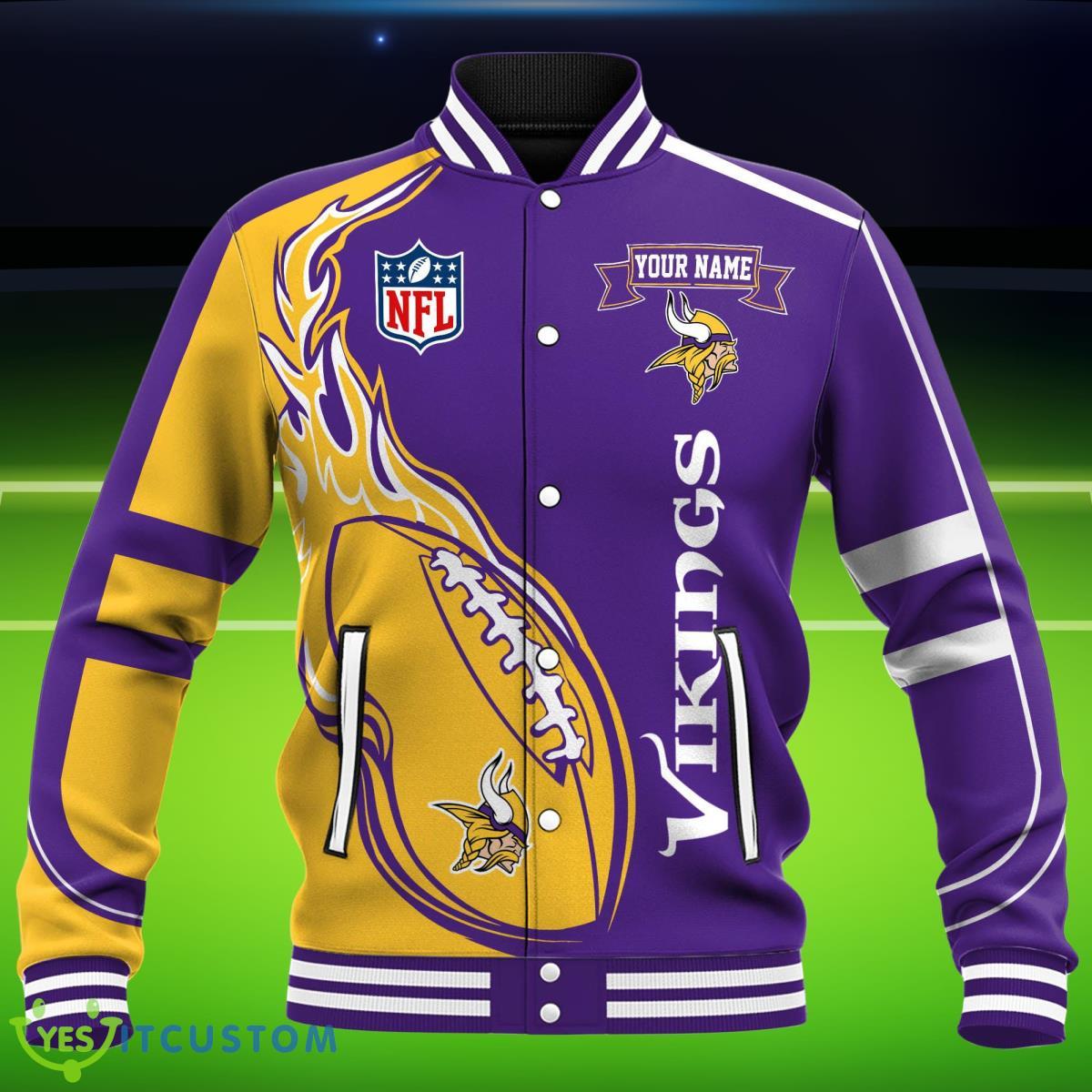 Custom Name Minnesota Vikings NFL Teams Baseball Jacket Impressive Gift 3 Custom Name Minnesota Vikings NFL Teams Baseball Jacket Impressive Gift Product Photo 3