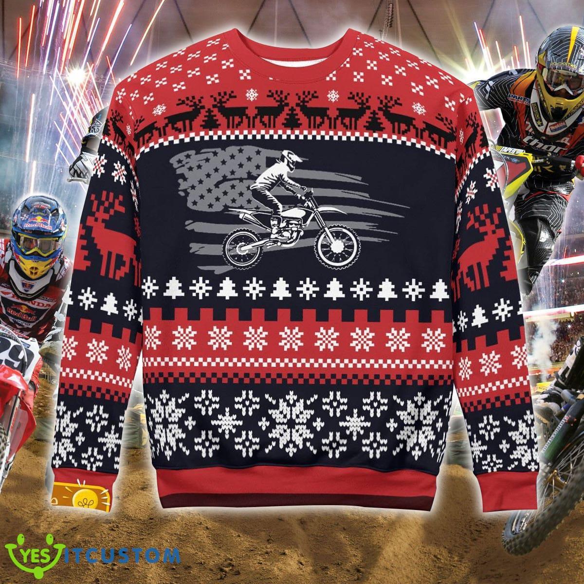 Custom Number And Name Christmas Motocross rider Freestyle Ugly Christmas Sweater Men Women 6 Custom Number And Name Christmas Motocross rider Freestyle Ugly Christmas Sweater Men Women - Christmas Motocross rider Ugly Christmas Sweater Photo 5