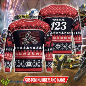 Custom Number And Name Christmas Motocross rider Graphics Ugly Christmas Sweater Men Women - Christmas Motocross rider Ugly Christmas Sweater Photo 1