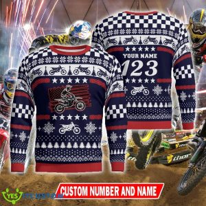 Custom Number And Name Christmas Motocross rider Live Ugly Christmas Sweater Men Women - Christmas Motocross rider Ugly Christmas Sweater Photo 1