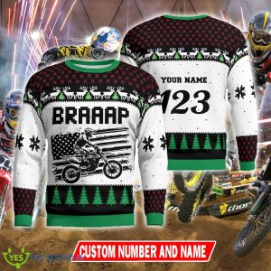Custom Number And Name Christmas Motocross rider New Ugly Christmas Sweater Men Women - Christmas Motocross rider Ugly Christmas Sweater Photo 1