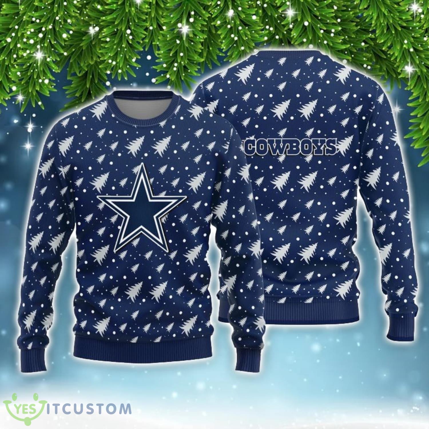 Dallas Cowboys Christmas Pine Tree Patterns Pattern AOP Sweater 3 Dallas Cowboys Christmas Pine Tree Patterns Pattern AOP Sweater Product Photo 1