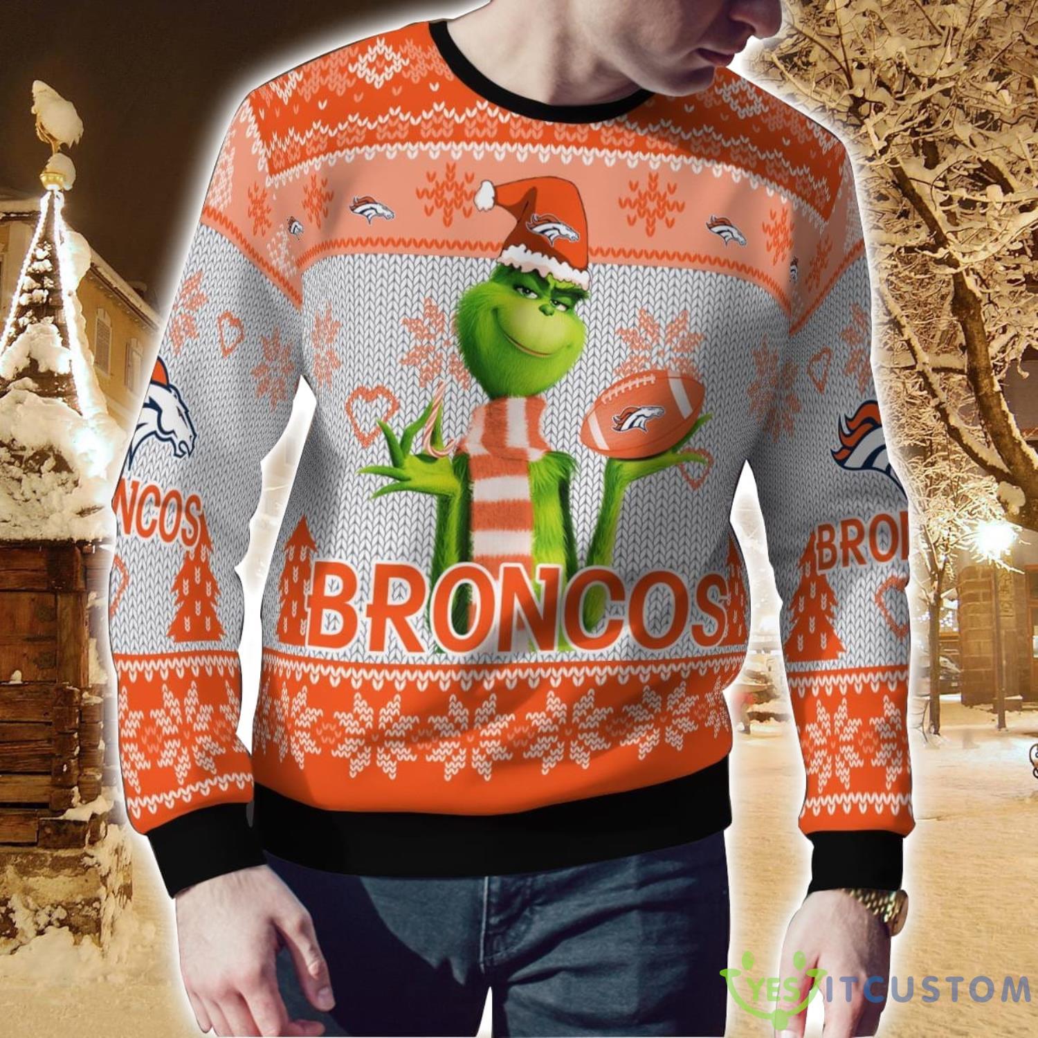 Denver Broncos Grinch Snowflake Pattern Ugly Sweater Christmas 6 Denver Broncos Grinch Snowflake Pattern Ugly Sweater Christmas Product Photo 2