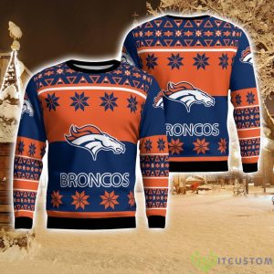 Denver Broncos Logo Big Snowflake Pattern Ugly Christmas Sweater Product Photo 1
