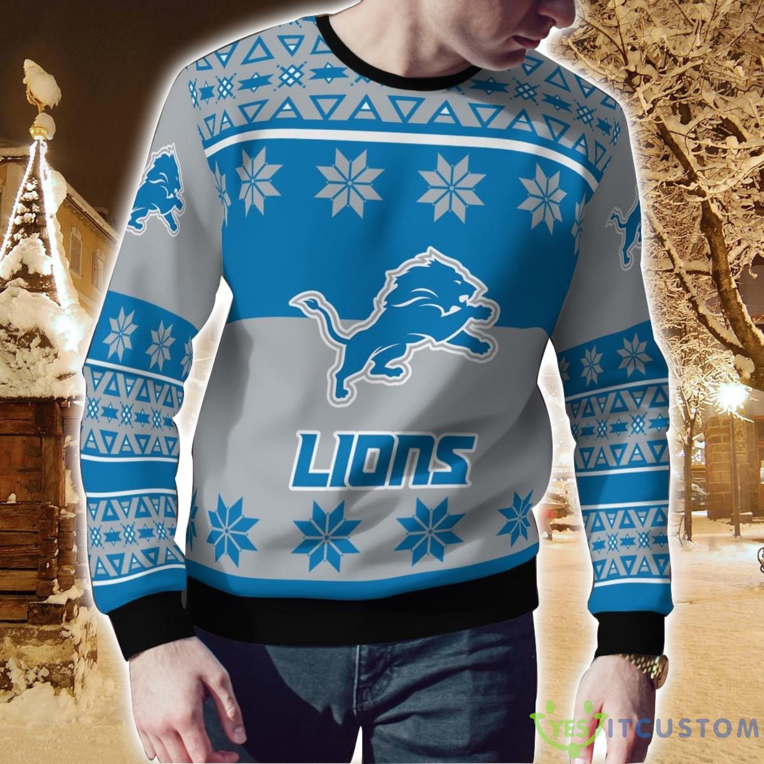Detroit Lions Logo Big Snowflake Pattern Ugly Christmas Sweater 6 Detroit Lions Logo Big Snowflake Pattern Ugly Christmas Sweater Product Photo 2