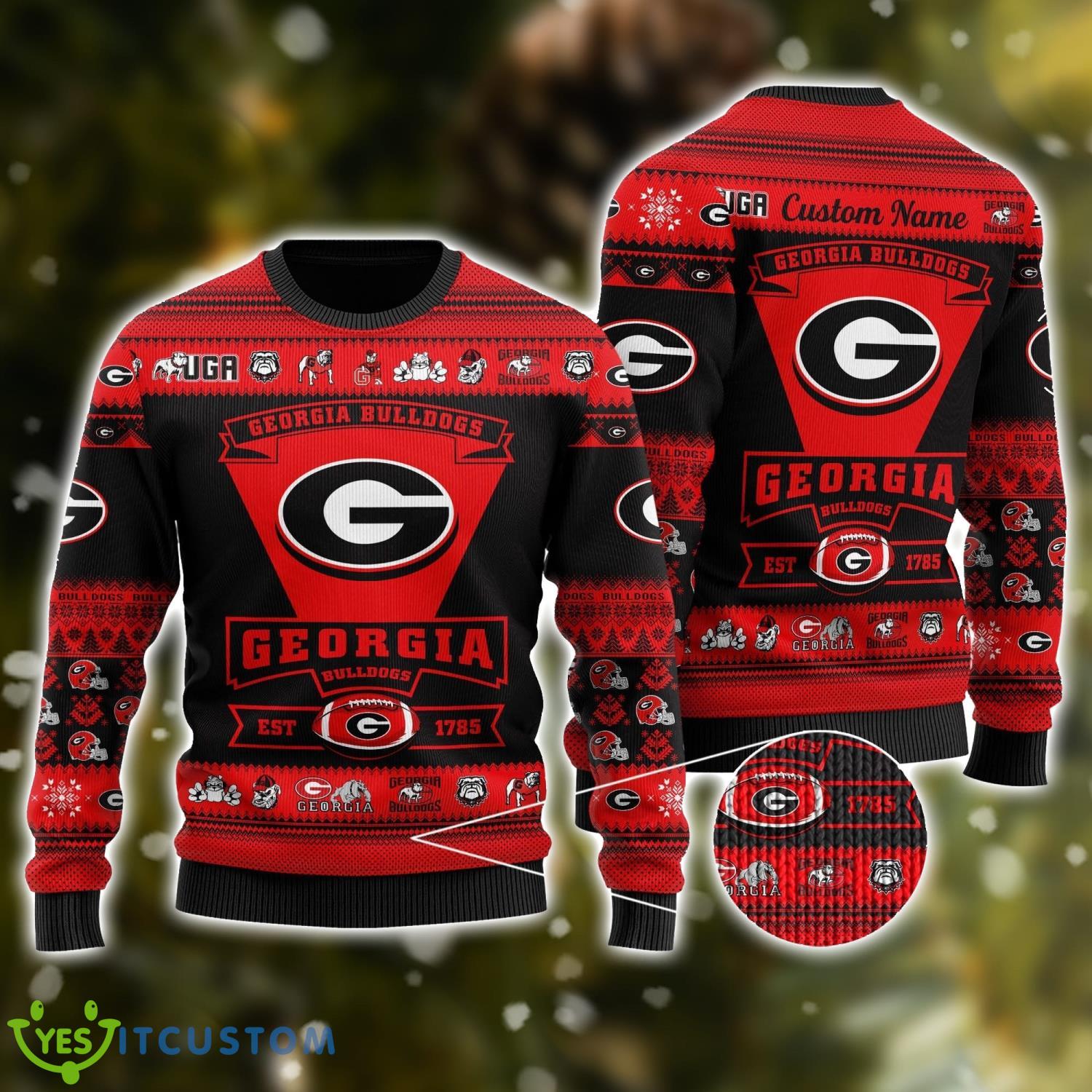 Georgia Bulldogs Football Team Logo Custom Name Personalized Ugly Christmas Sweater Christmas Gift For Big Fans 3 Georgia Bulldogs Football Team Logo Custom Name Personalized Ugly Christmas Sweater Christmas Gift For Big Fans Product Photo 1