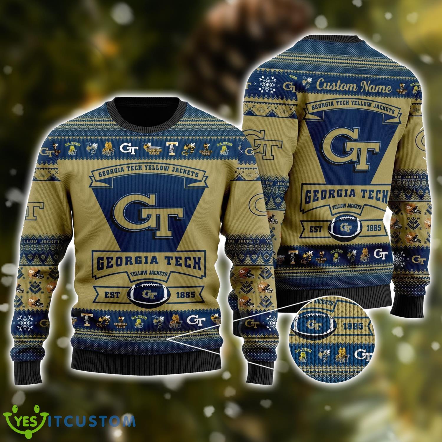 Georgia Tech Yellow Jackets Football Team Logo Personalized Ugly Christmas Sweater Christmas Gift For Big Fans 3 Georgia Tech Yellow Jackets Football Team Logo Personalized Ugly Christmas Sweater Christmas Gift For Big Fans Product Photo 1
