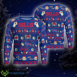 Gift Fans Buffalo Bills Spooky Ghost Pumpkin Knitted Sweater For Men And Women - Buffalo Bills Spooky Ghost Pumpkin Christmas Knitted Sweater Photo 1