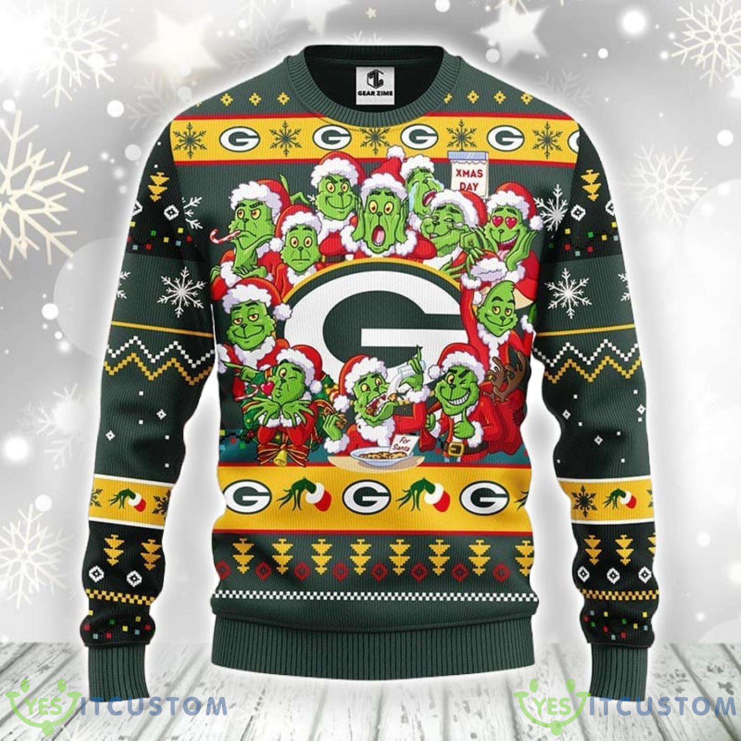 Green Bay Packers 12 Grinch Xmas Day Xmas Ugly Christmas Sweater Best ...