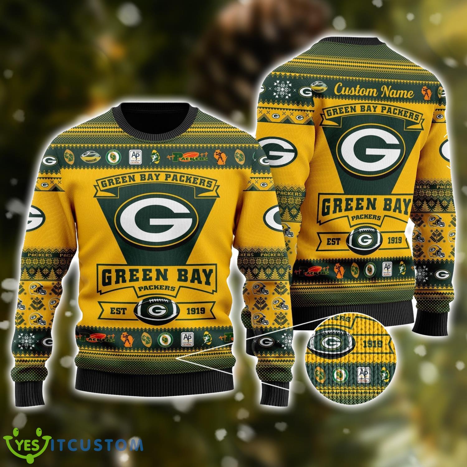 Green Bay Packers Football Team Logo Custom Name Personalized Ugly Christmas Sweater Christmas Gift For Big Fans 3 Green Bay Packers Football Team Logo Custom Name Personalized Ugly Christmas Sweater Christmas Gift For Big Fans Product Photo 1