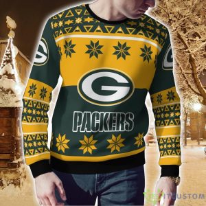 Green Bay Packers Logo Big Snowflake Pattern Ugly Christmas Sweater 3 Green Bay Packers Logo Big Snowflake Pattern Ugly Christmas Sweater Product Photo 2