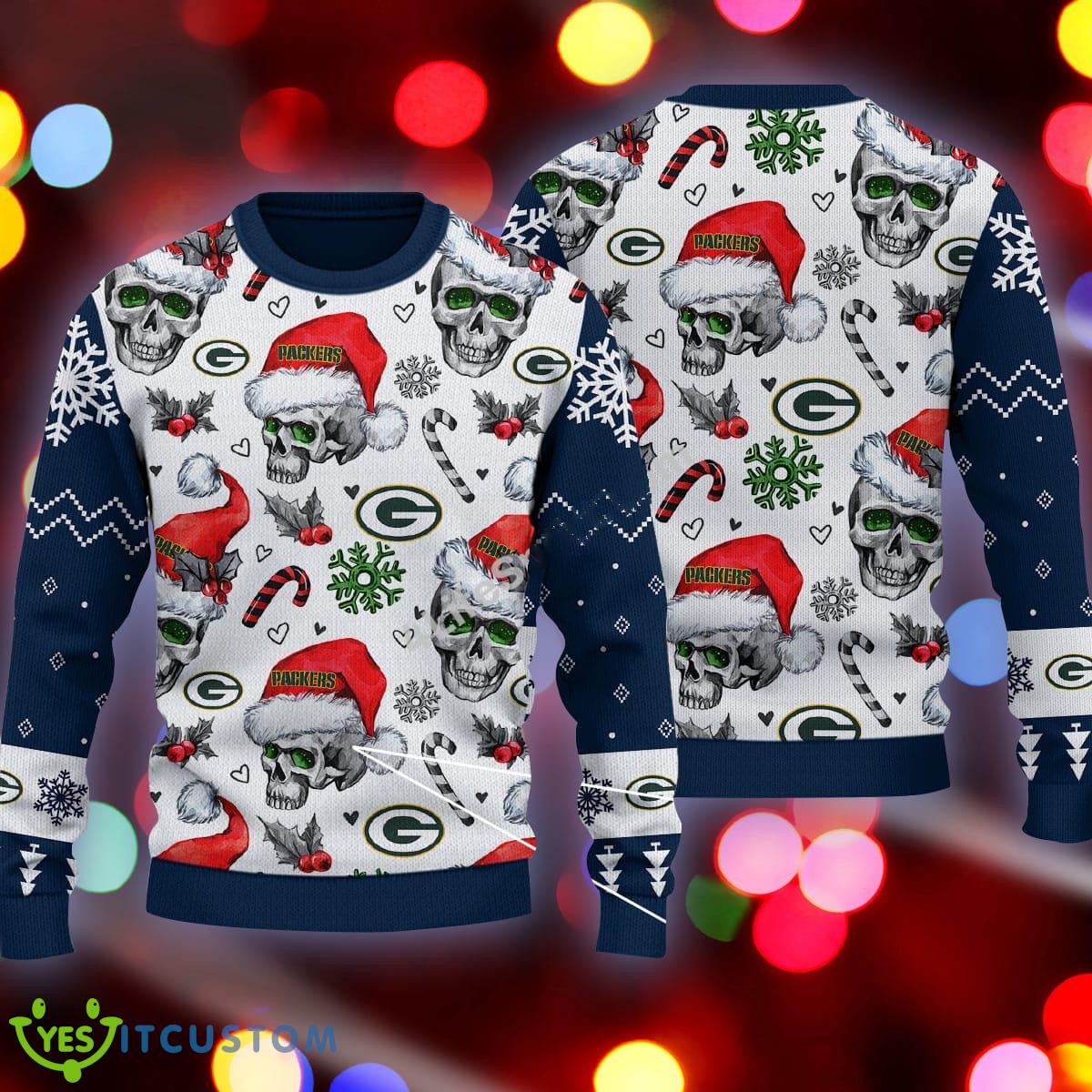 Green Bay Packers Logo Skull Candy Cane Pattern Navy Knitted Christmas Sweater AOP 3 Green Bay Packers Logo Skull Candy Cane Pattern Navy Knitted Christmas Sweater AOP - Green Bay Packers Logo Skull Candy Cane Pattern Navy Knitted Christmas Sweater AOP