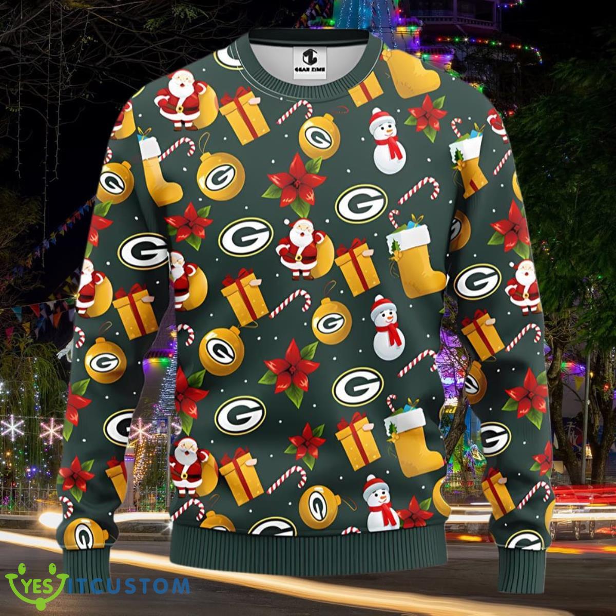 Green Bay Packers Santa Claus Snowman Ugly Christmas Sweater Style Gift For Men And Womens 3 Green Bay Packers Santa Claus Snowman Ugly Christmas Sweater Style Gift For Men And Womens Product Photo 1