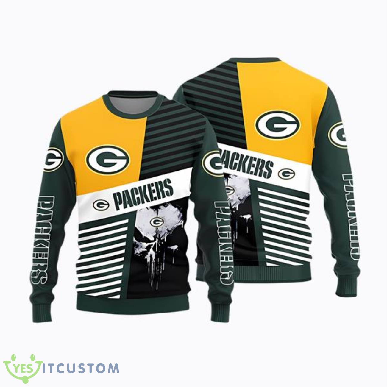 Green Bay Packers Skull Pattern Ugly Christmas Sweater 3 Green Bay Packers Skull Pattern Ugly Christmas Sweater Product Photo 1