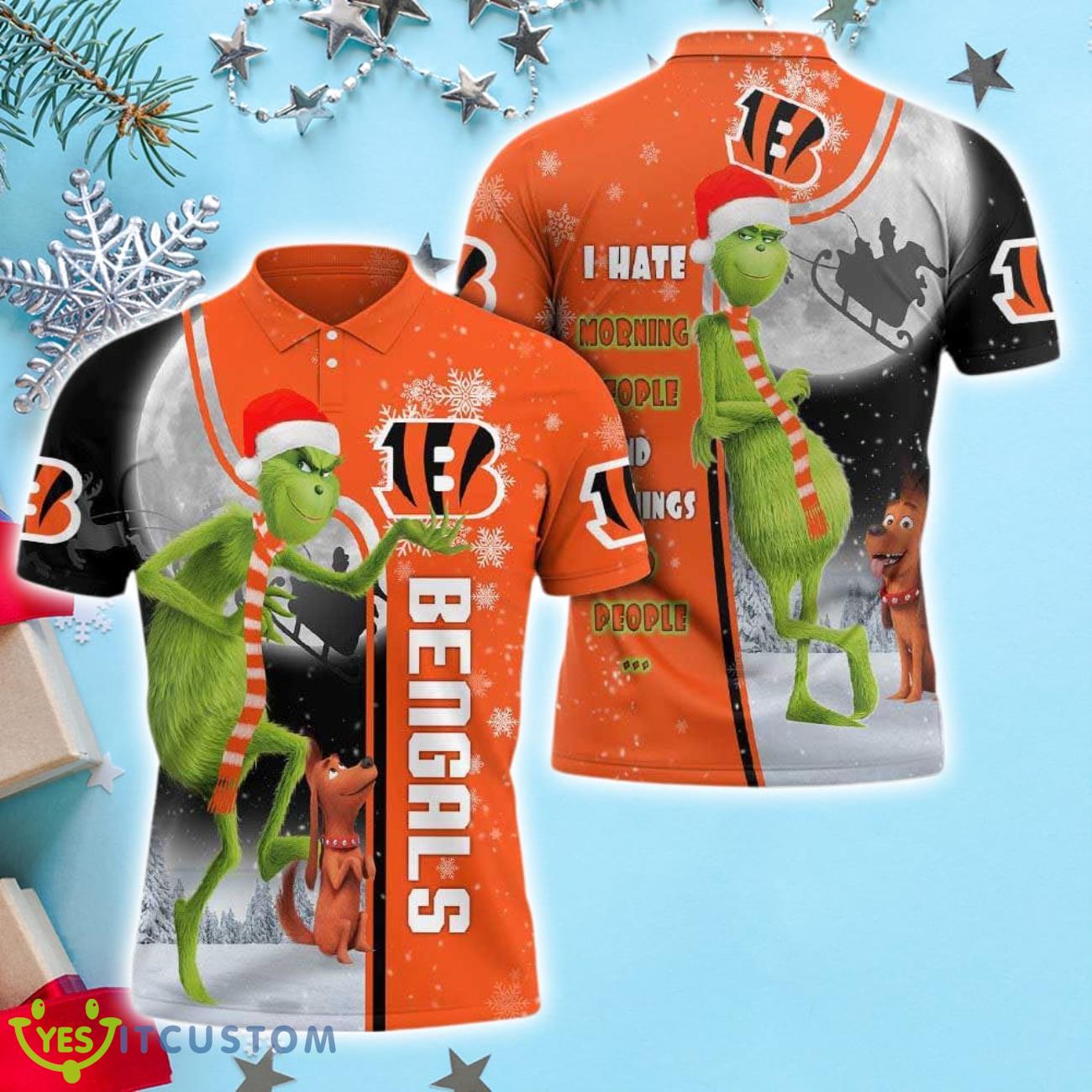 Grinch Stole Christmas Cincinnati Bengals Nfl I Hate Morning People Polo Shirt 3 Grinch Stole Christmas Cincinnati Bengals Nfl I Hate Morning People Polo Shirt Product Photo 1