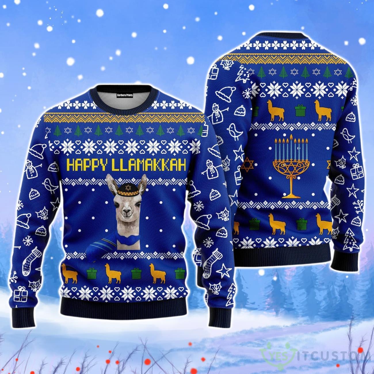 Happy Llamakkah Christmas Unisex Ugly Sweater 3 Happy Llamakkah Christmas Unisex Ugly Sweater Product Photo 1
