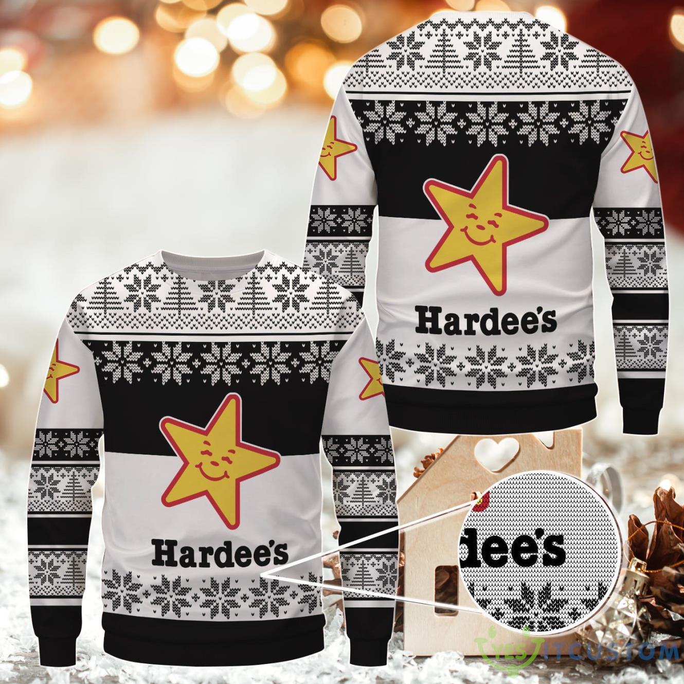 Hardee's Ugly Christmas Sweater Uniform 3 hardees ugly christmas sweater uniform