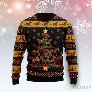 Horse Christmas Tree Shape Ugly Sweater 4 Horse Christmas Tree Shape Ugly Sweater Product Photo 2