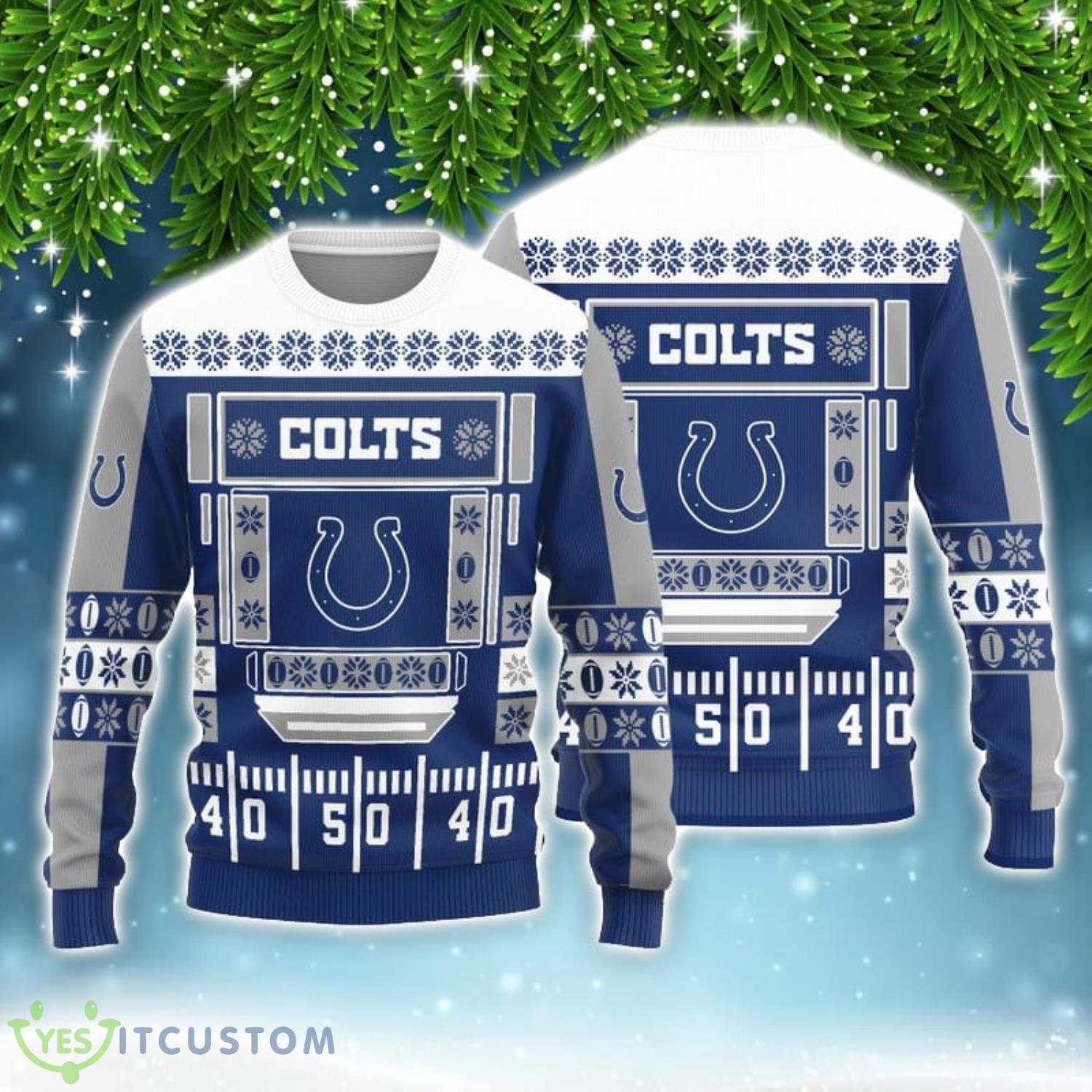 Indianapolis Colts Christmas Ball Snowfalke Pattern AOP Sweater 3 Indianapolis Colts Christmas Ball Snowfalke Pattern AOP Sweater Product Photo 1