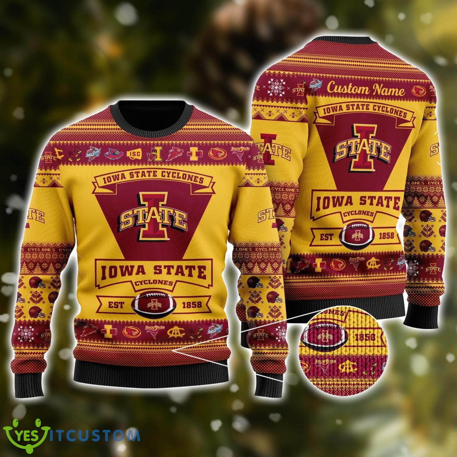Iowa State Cyclones Football Team Logo Personalized Ugly Christmas Sweater Christmas Gift For Big Fans 3 Iowa State Cyclones Football Team Logo Personalized Ugly Christmas Sweater Christmas Gift For Big Fans Product Photo 1