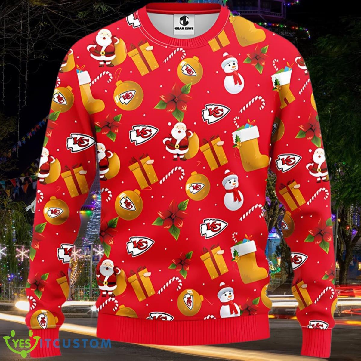 Kansas City Chiefs Santa Claus Snowman Ugly Christmas Sweater Style Gift For Men And Womens 3 Kansas City Chiefs Santa Claus Snowman Ugly Christmas Sweater Style Gift For Men And Womens Product Photo 1